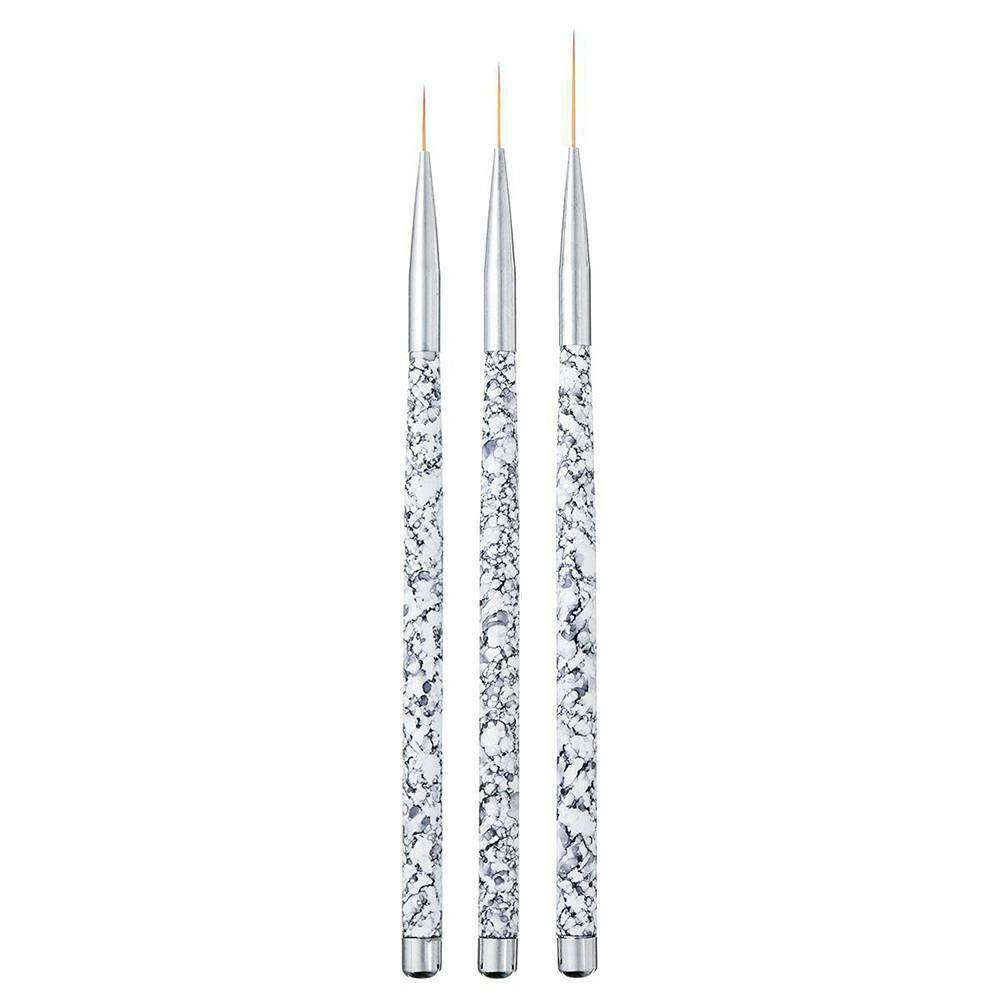 3Pcs/Lot UV Gel Liner Brush Set Mixed Size Marble Handle Nail Art Acrylic Pen