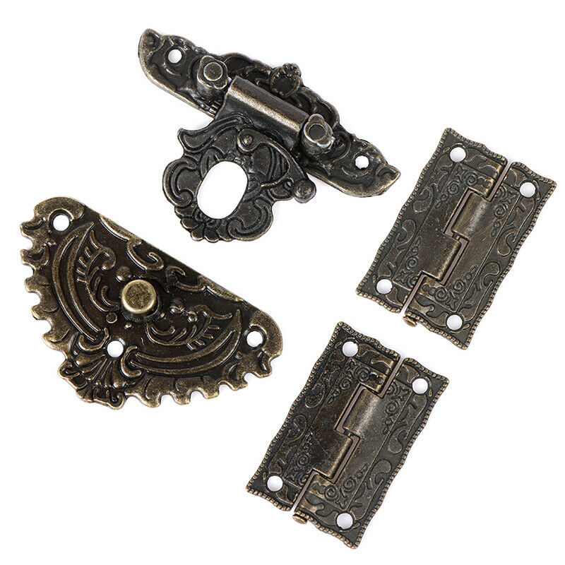 Furniture Hardware Box Latch Hasp Toggle Buckle + 2Pcs Decorative Cabinet Hinges
