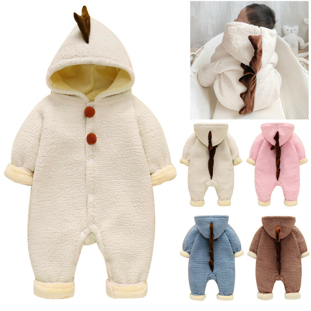 Newborn Baby Boy Girl Winter Warm Clothes Velvet Hooded Jumpsuit Romper
