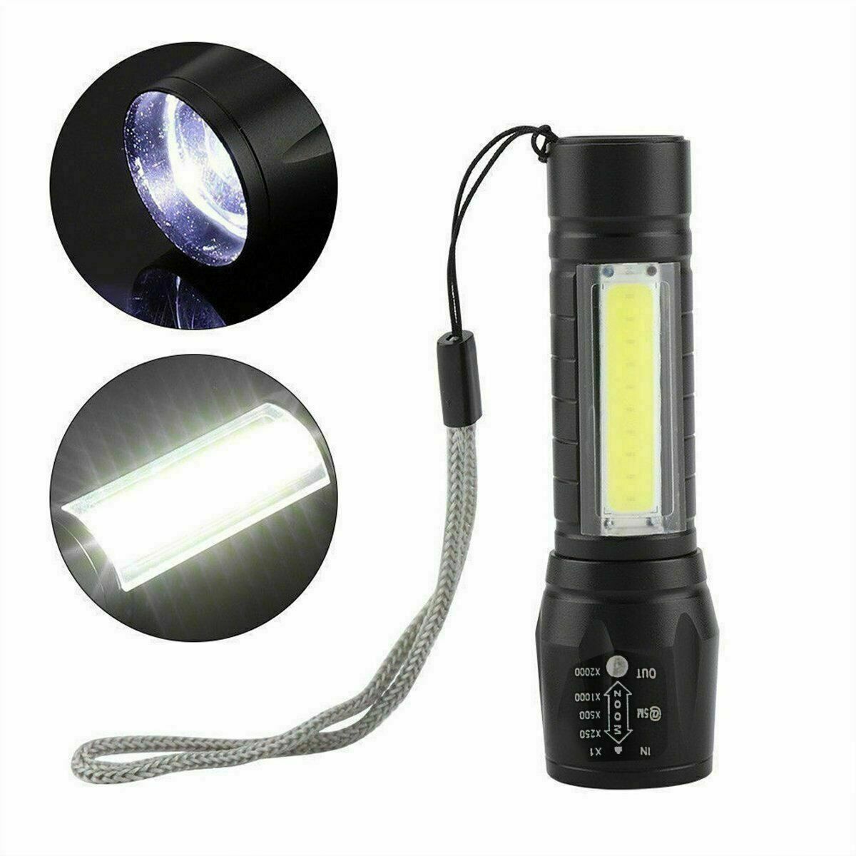 New T6 COB Zoomable Light Lamp Torch with LED Flashlight USB Rechargeable