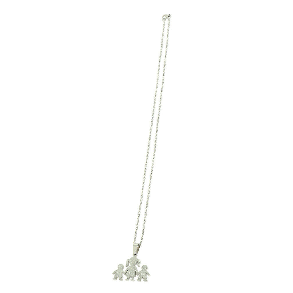 Stereoscopic Pendant Necklace Cartoon Family Shape Neck Chain Steel Color