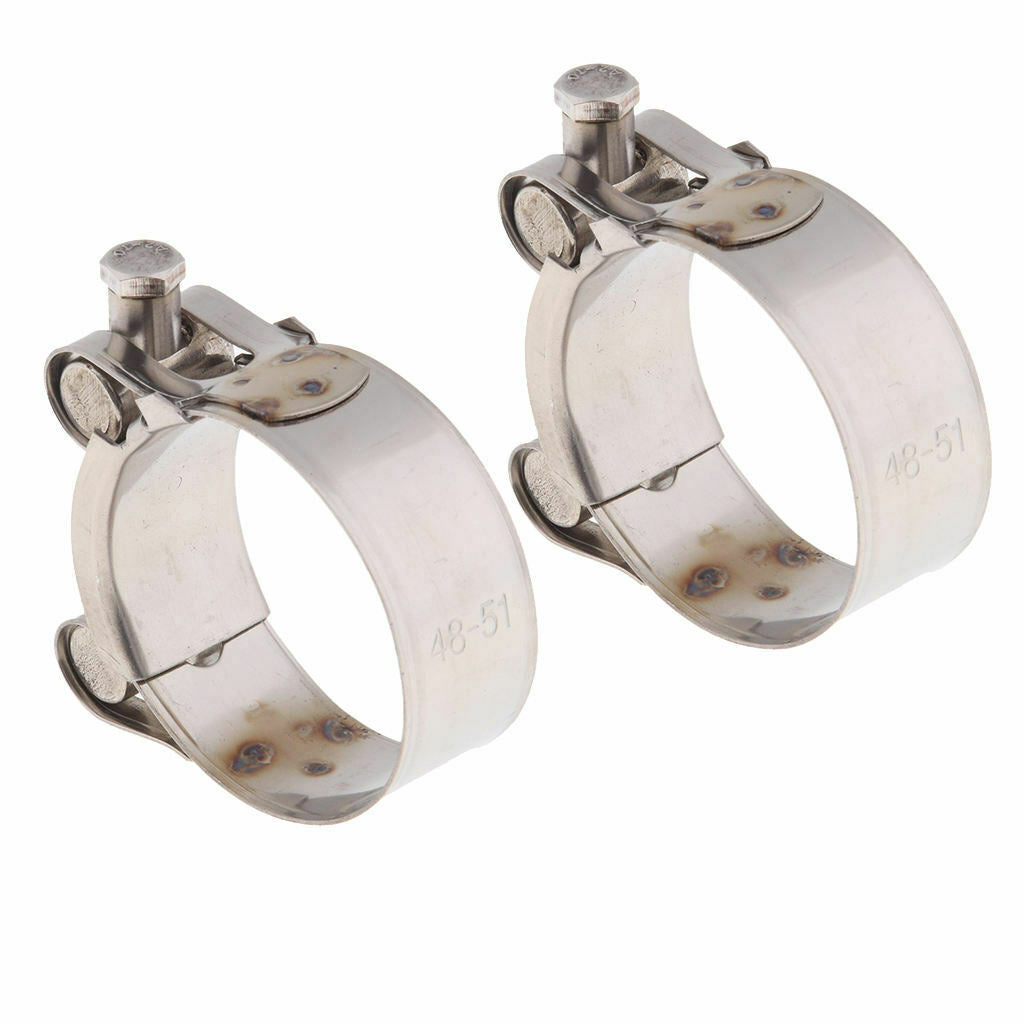 2pcs Stainless Steel Clamp Clip Ring Motorcycle Bike Exhaust Muffler 48-51mm