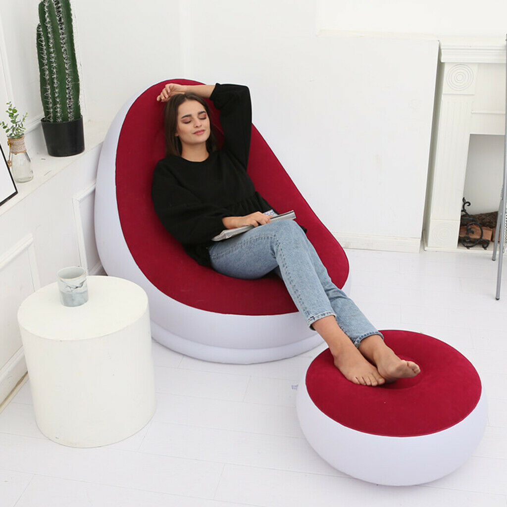 2Pcs Foldable Inflatable Stool Fishing Lounge Air Chair Footstool 24x13inch