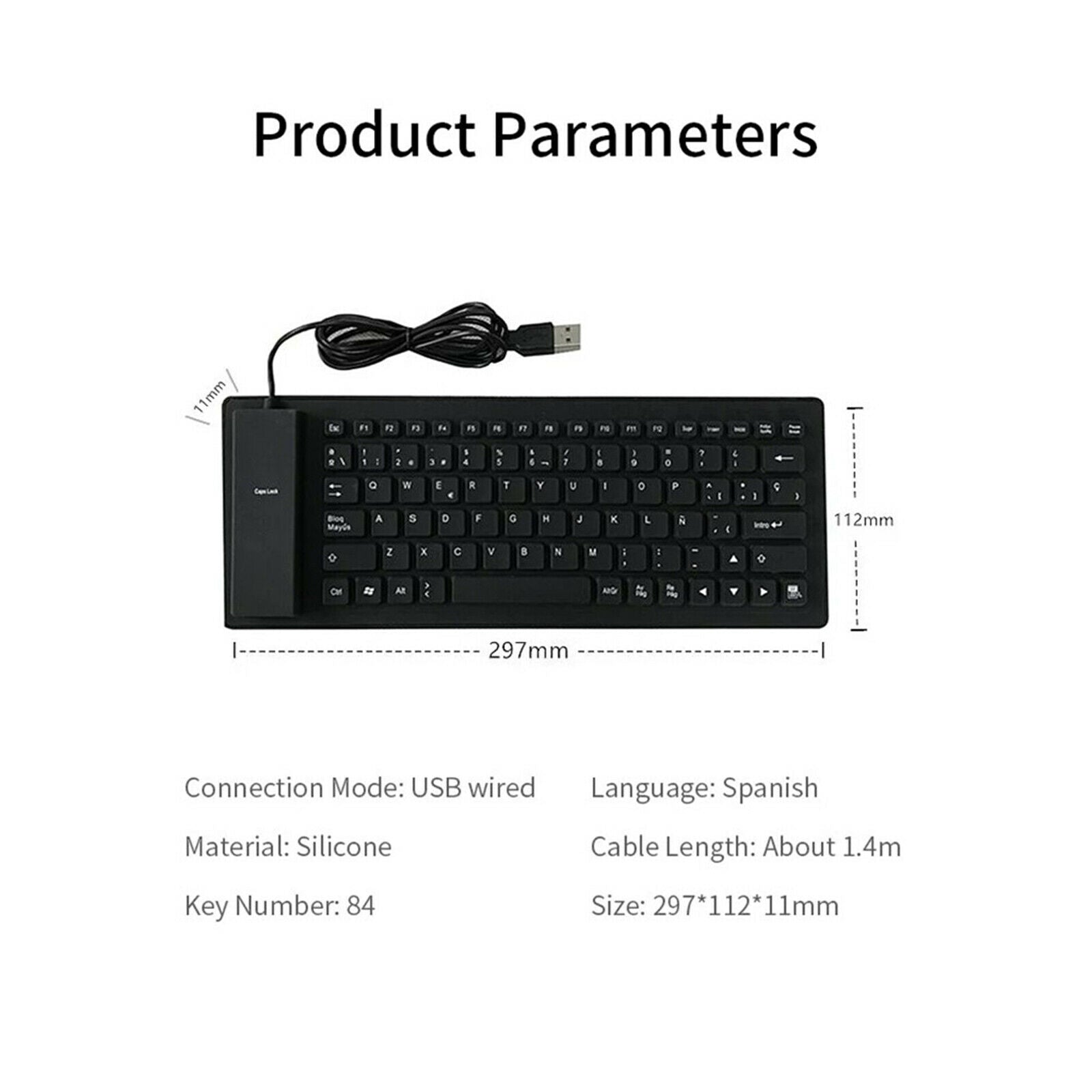 Foldable 84 Key Spanish Silicone Keyboard Waterproof for Desktop Computer