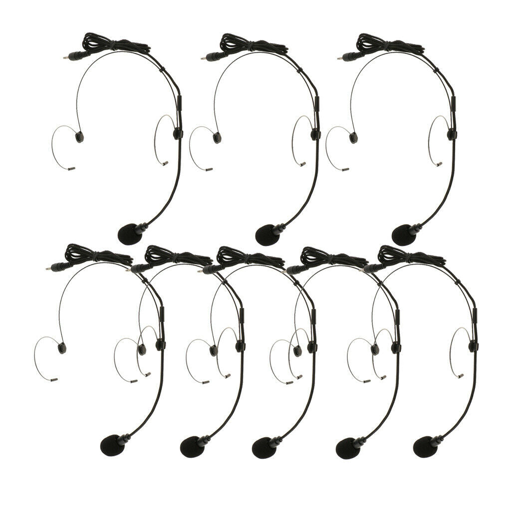 8x Foldable Head-mounted Dual Hook Wired Headset Headworn Microphone Black