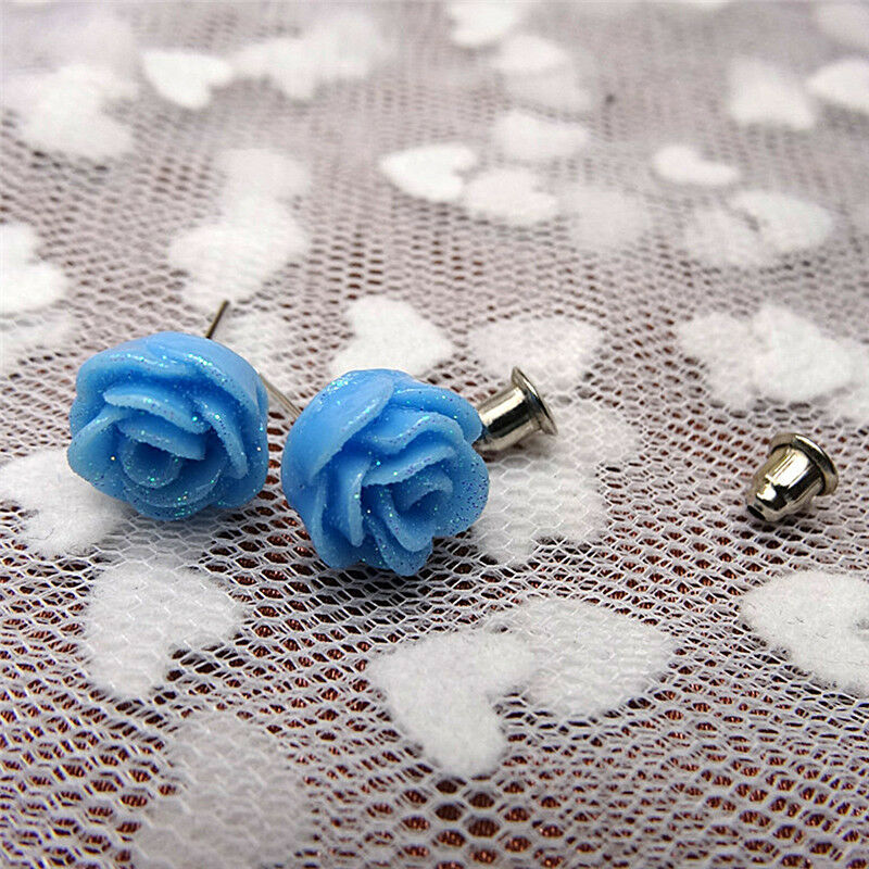 12 Pairs Rose Stud Earrings Mixed Color Flower Earrings Wholesale Jewelry .l8