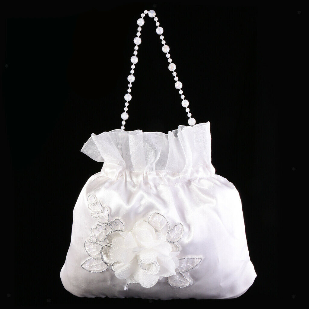 White Satin Bridal Wedding Money Bag White Bridal Bridesmaid Satin Flower