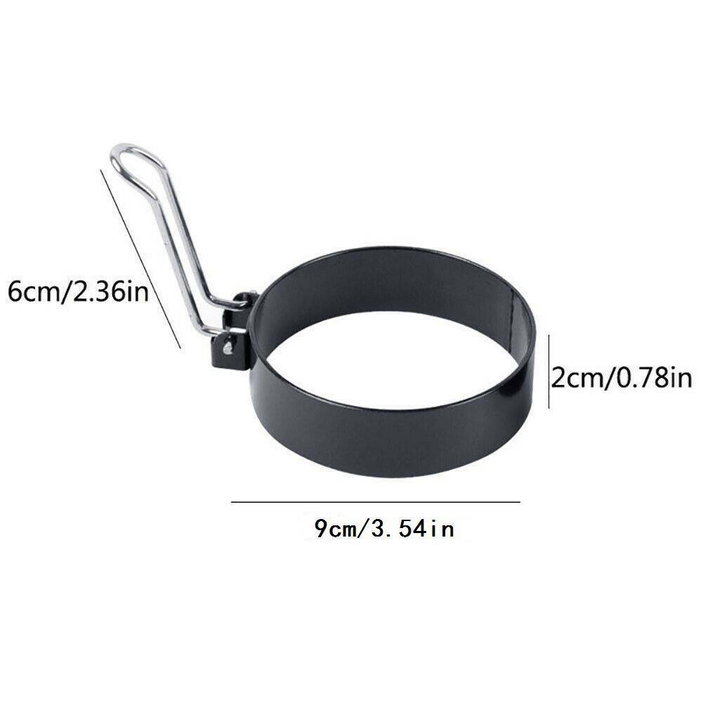 Black Stainless Steel Round Egg Rings Shaper Pancakes Mold Nonstick with Handle