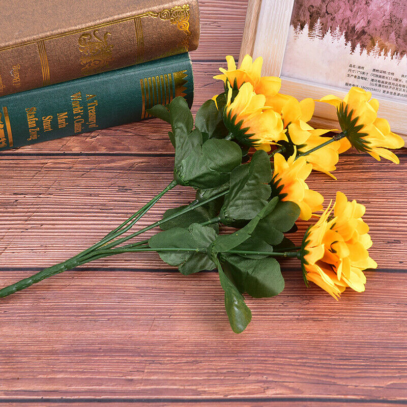 1 Bunch 7 Heads Sunflower Silk Artificial Flower Bouquet For Home Decorat.l8