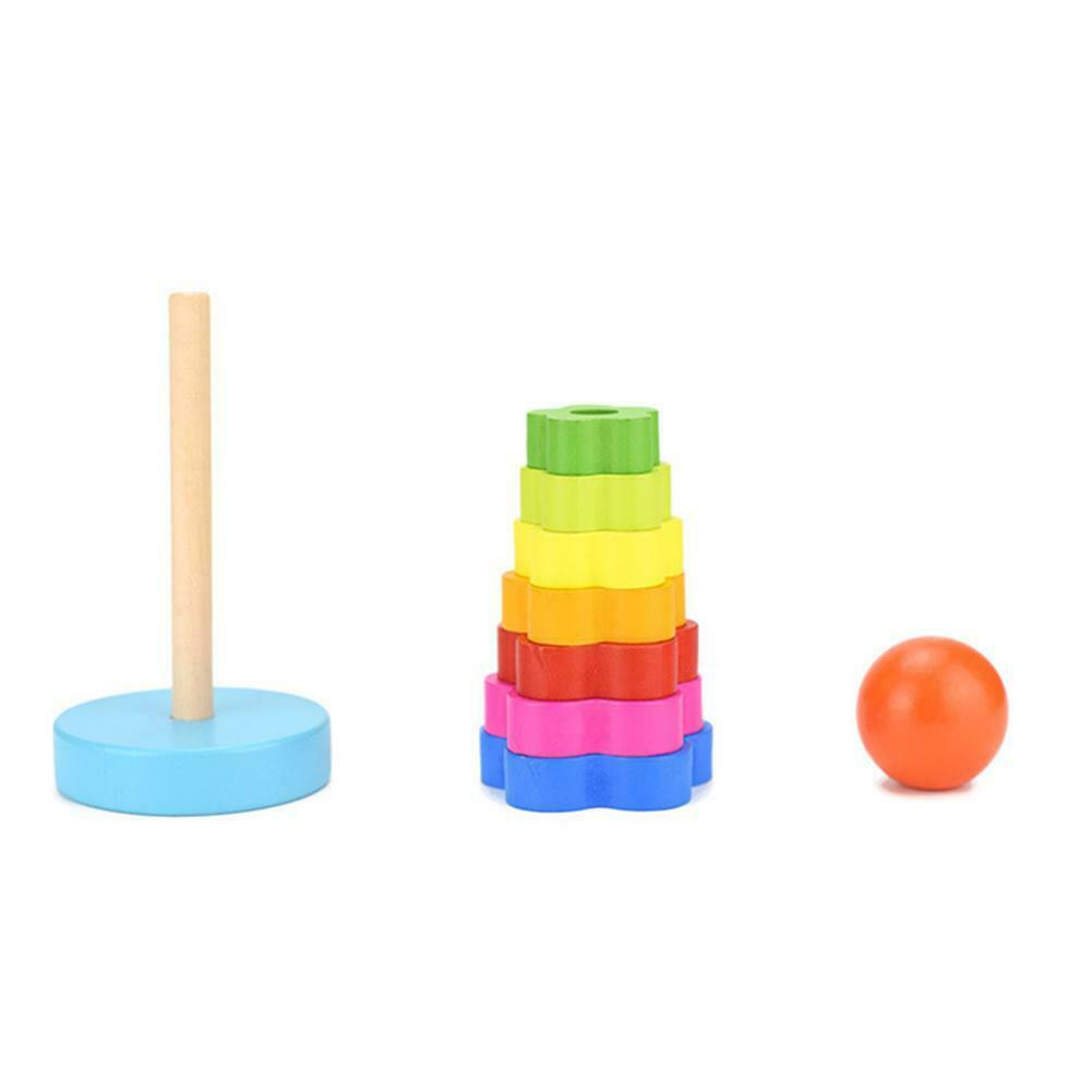 Kids Baby Wooden Toys Stacking Ring Tower Blocks Learning Educational Toys @