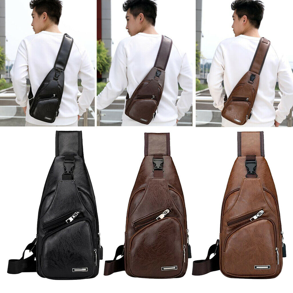 3Pcs Men Leather Sling Bag Multipurpose Compact Shoulder Chest Crossbody Bag