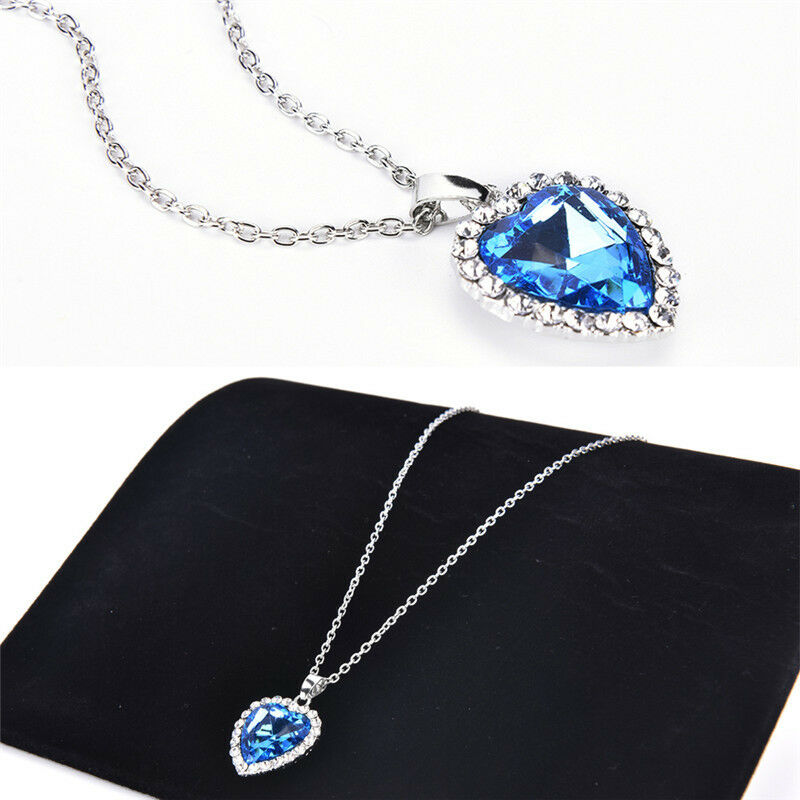 Ocean Heart Pendant Necklace Women Crystal Rhinestone Jewelry Accessori.l8