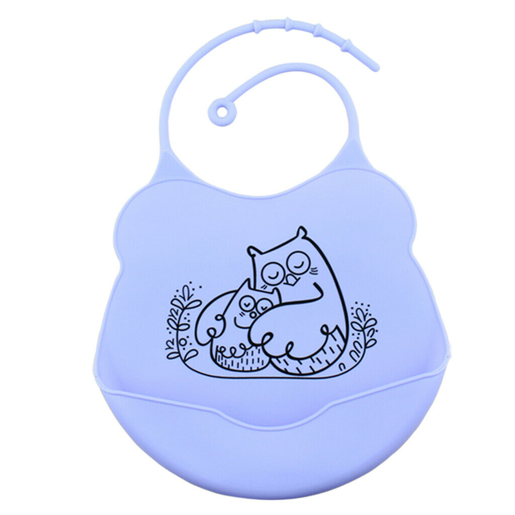 Adjustable Baby Bibs Waterproof Apron w/Food Catching Pocket Blue/Purple