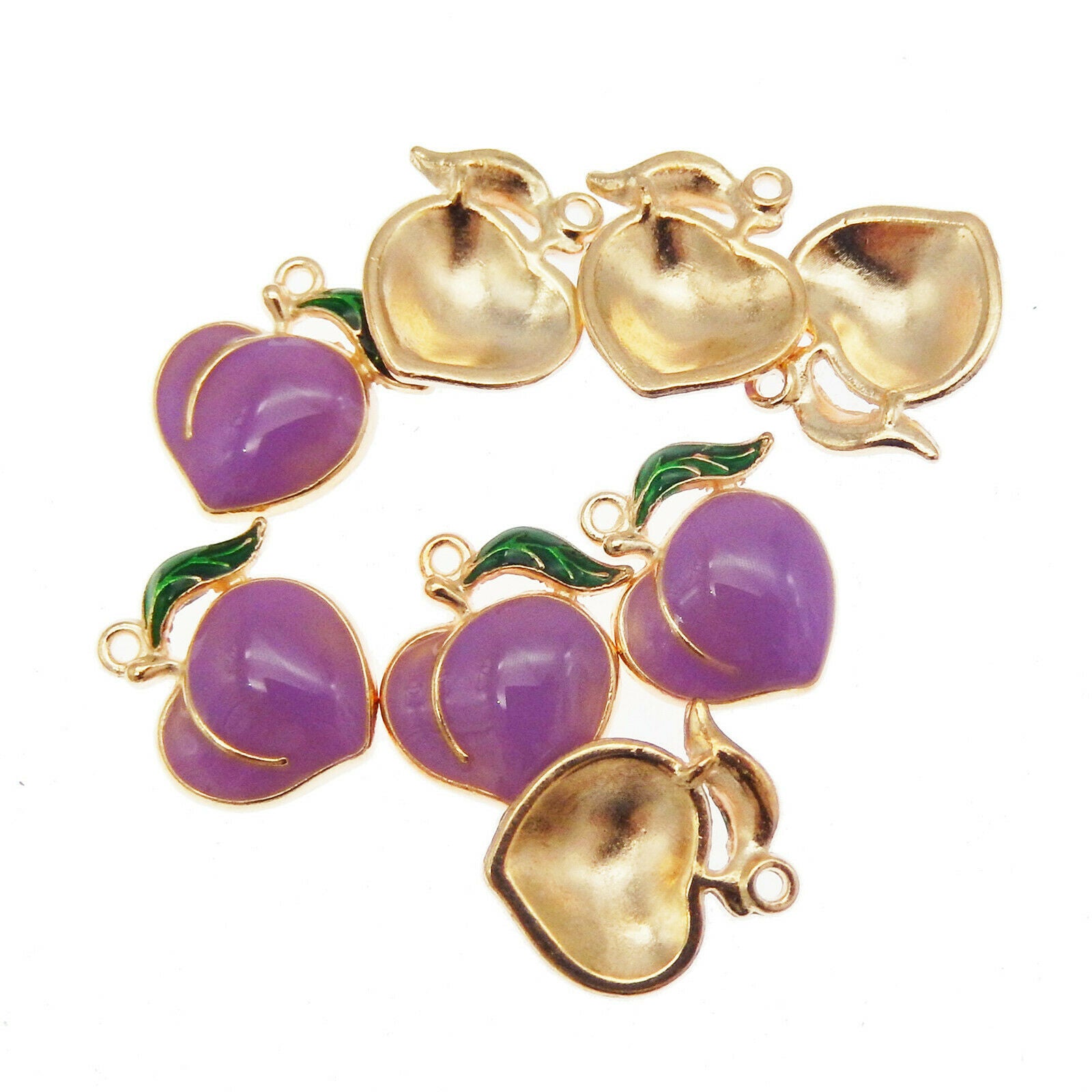 20pcs 17x16mm Enamel Purple Peach Fruit Charms Pendant Jewelry DIY Making Crafts