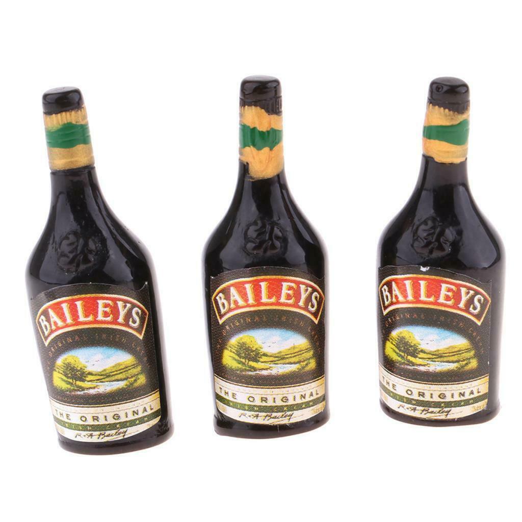 3 Pieces 1:12 Mini Glass Wine Bottles Pub Bar Decoration Ornament Accessory