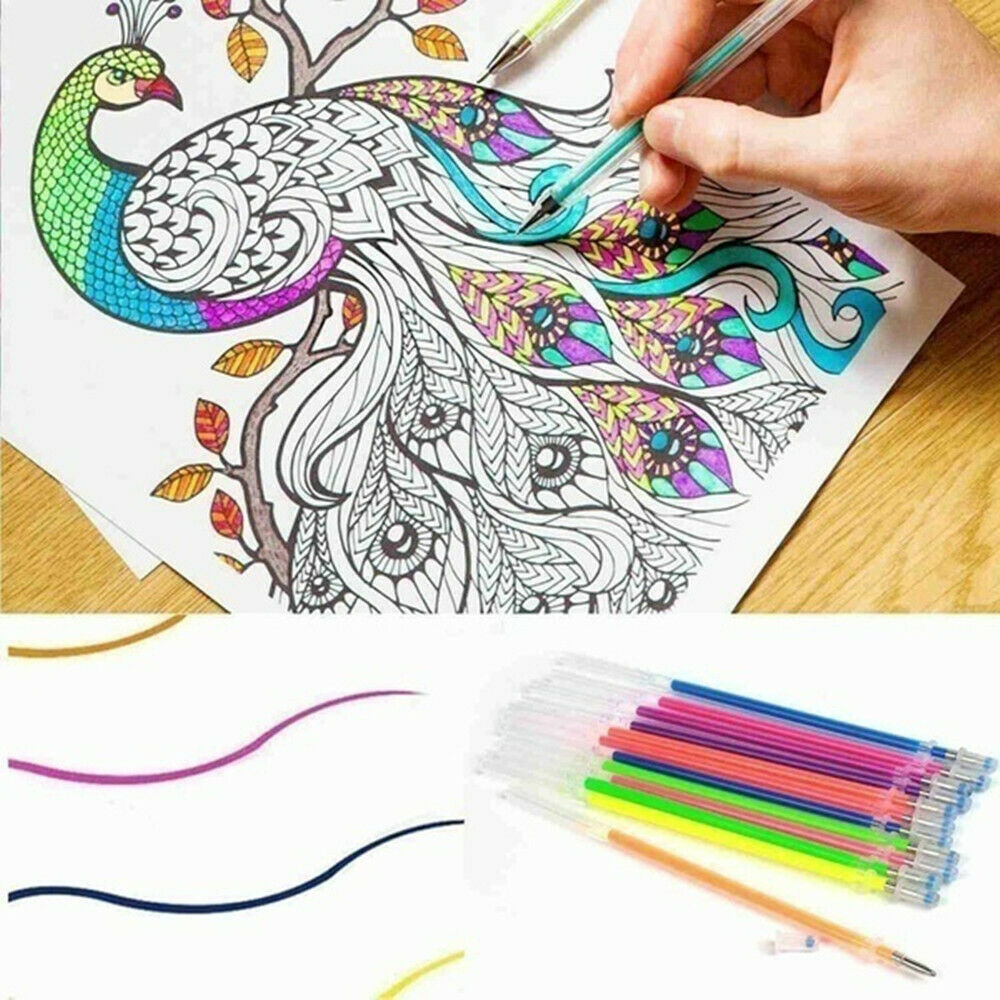 48 Colors Glitter Gel Pen Refills Markers Doodle Graffiti Pens Kids Gifts