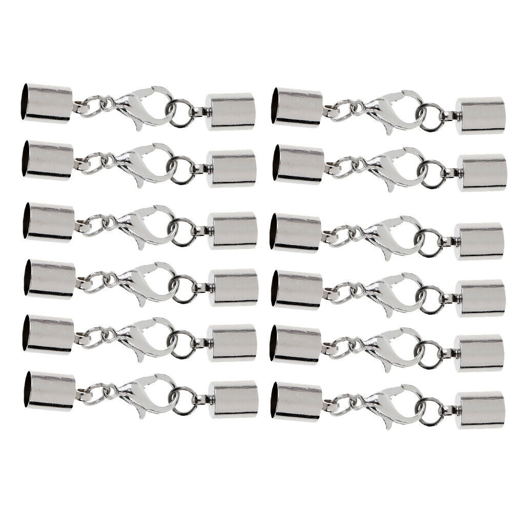 12 Pcs Stainless Sliver End Caps with Lobster Clasps Jump Rings Connectors