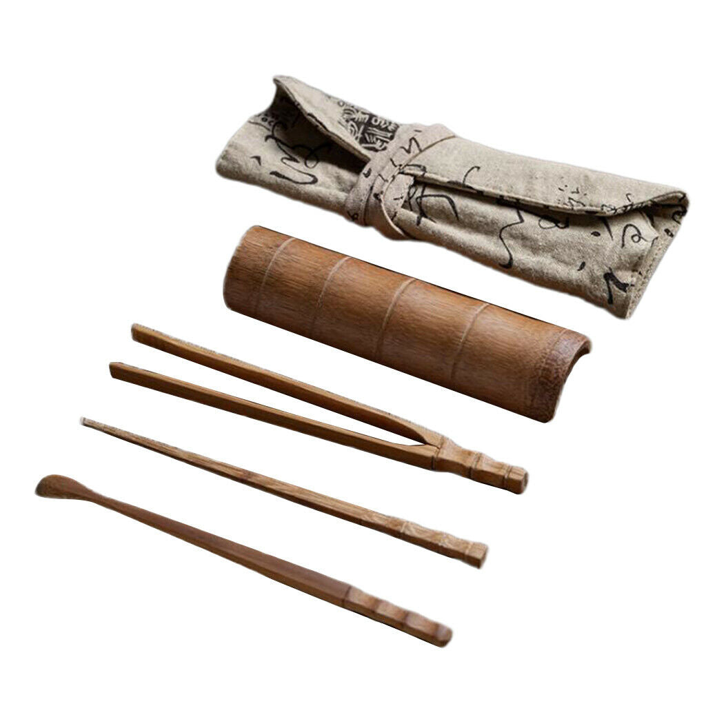 Tea Accessory Bamboo Tea Scoop Spoon Clip Tea Ceremony Utensil Set K- 5pcs