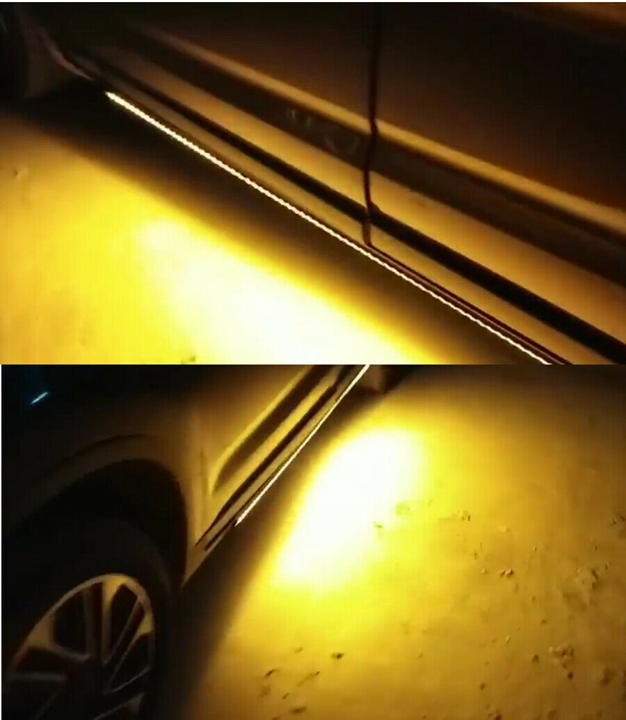 2 Pcs 60" LED Strips For Car Pedal Amber Running and White Door Open & Unlock