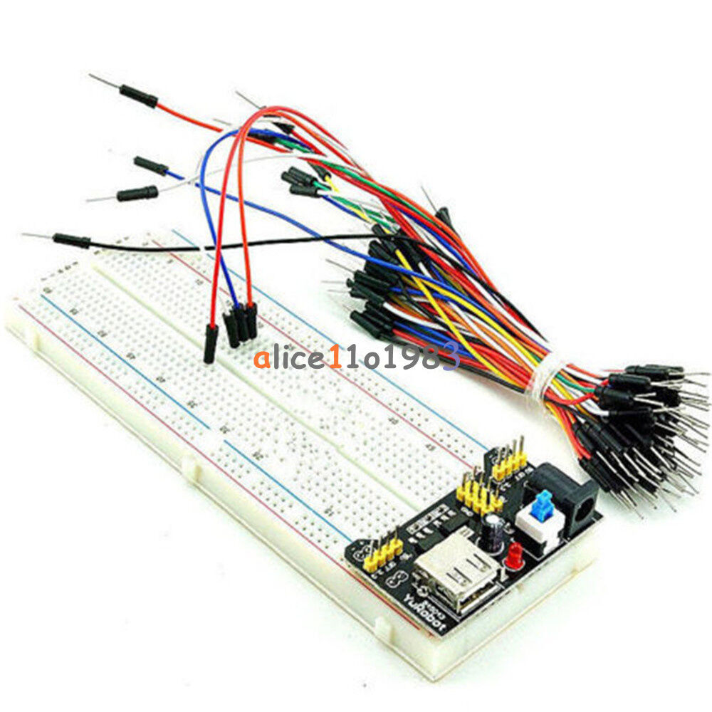 MB102 Power Supply Module 3.3V 5V+Breadboard Board 830 Point+65PCS Jumper cables