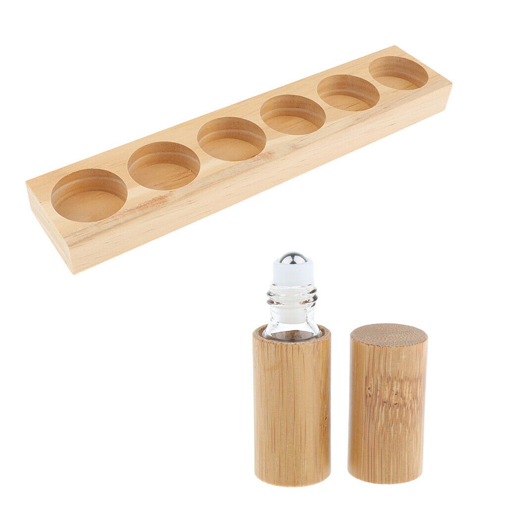 Wood Essential Oil Display Storage Rack Holder Stand + Roller Ball Bottle