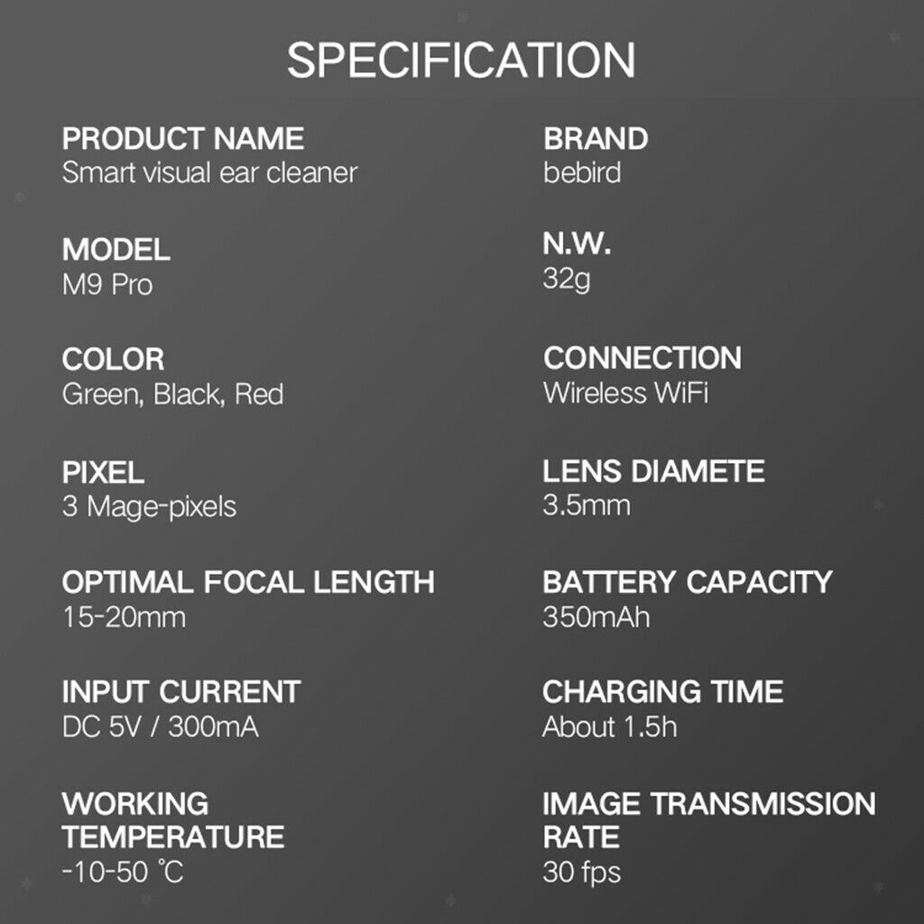 Bebird M9 Pro Visual Ear Stick Endoscope 300W Otoscope Borescope Ear Picker