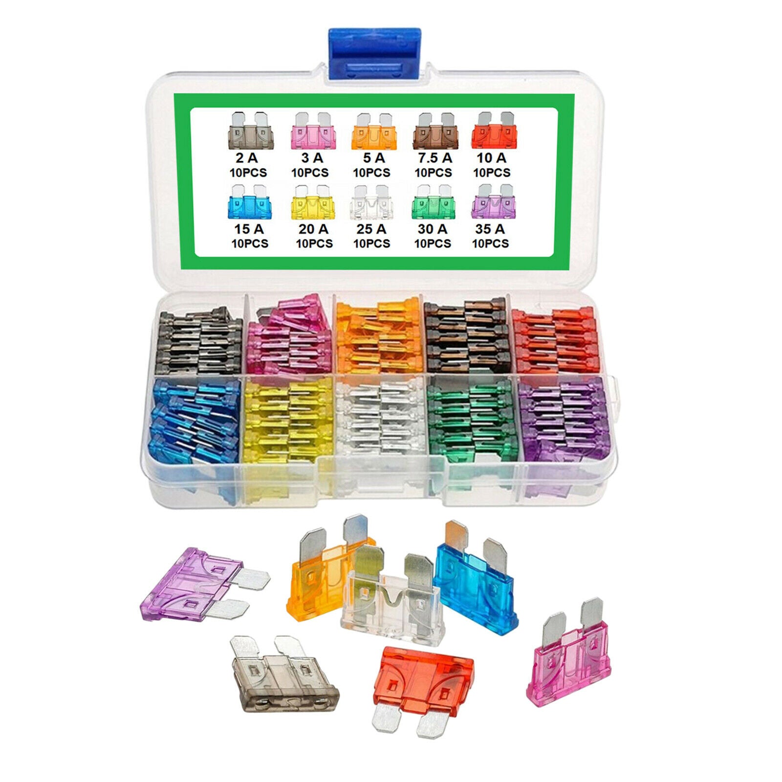 100pcs Standard Blade Fuse Assortment Auto Car SUV FUSES Kit AMP