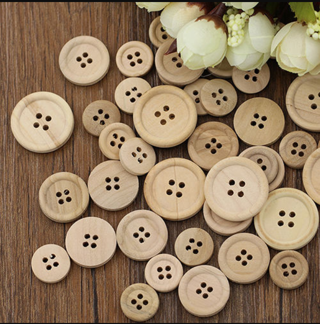 Lots of 50x Mixed Wooden Buttons Natural Color Round 4-Holes Sewing Scrapbooking