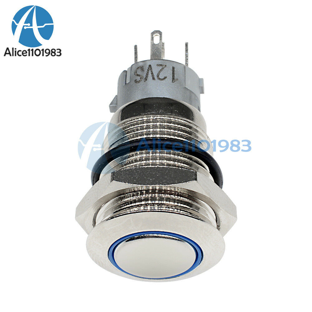 5Pin 12V 16mm DIY auto Push Power Button LED Angel Eye Push-buttons Metal