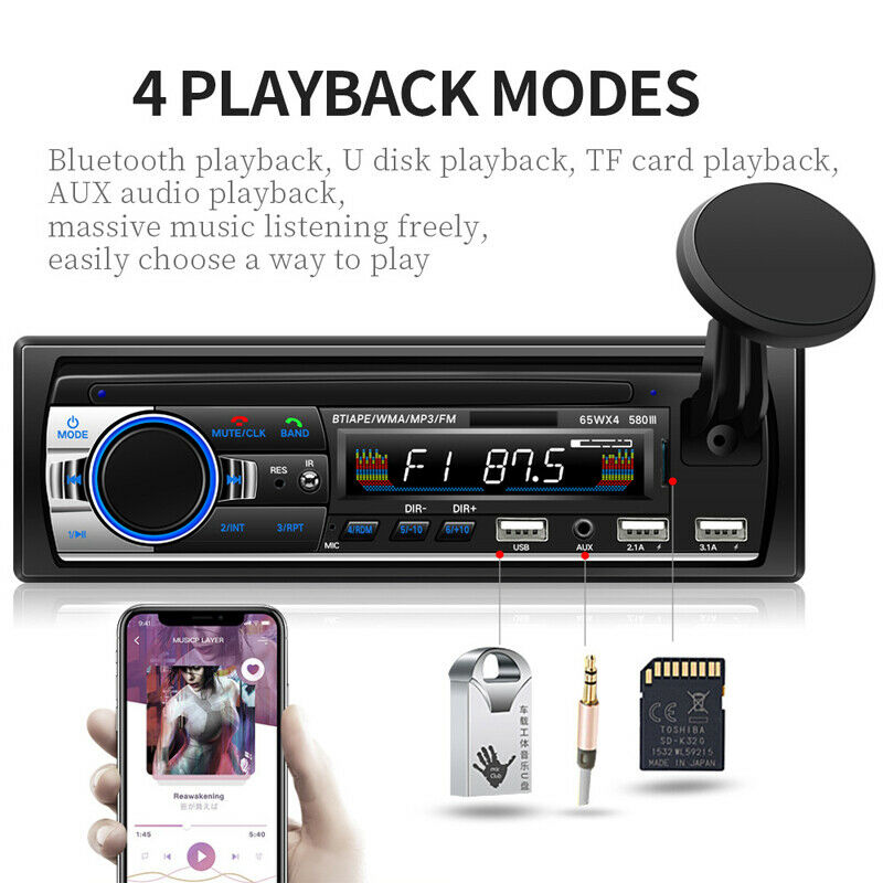 Single Din Car 4 Channel Bluetooth MP3 Music Player Card Radio USB Flash Disk
