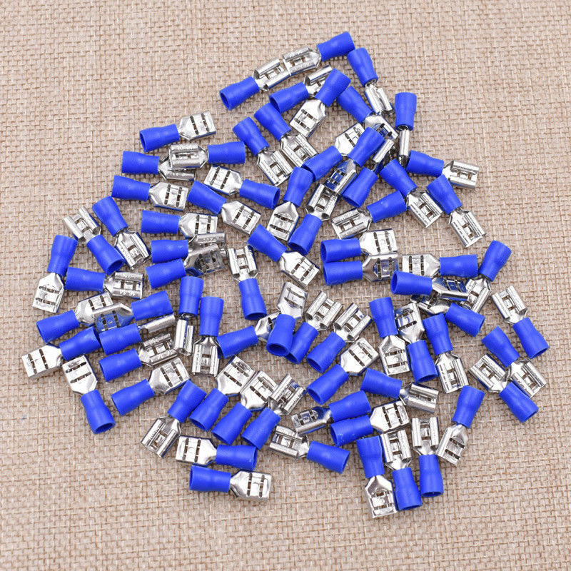 100X FDD2-250 Blue Metal Spade Insulated Wire Crimp Splice Terminal Connector
