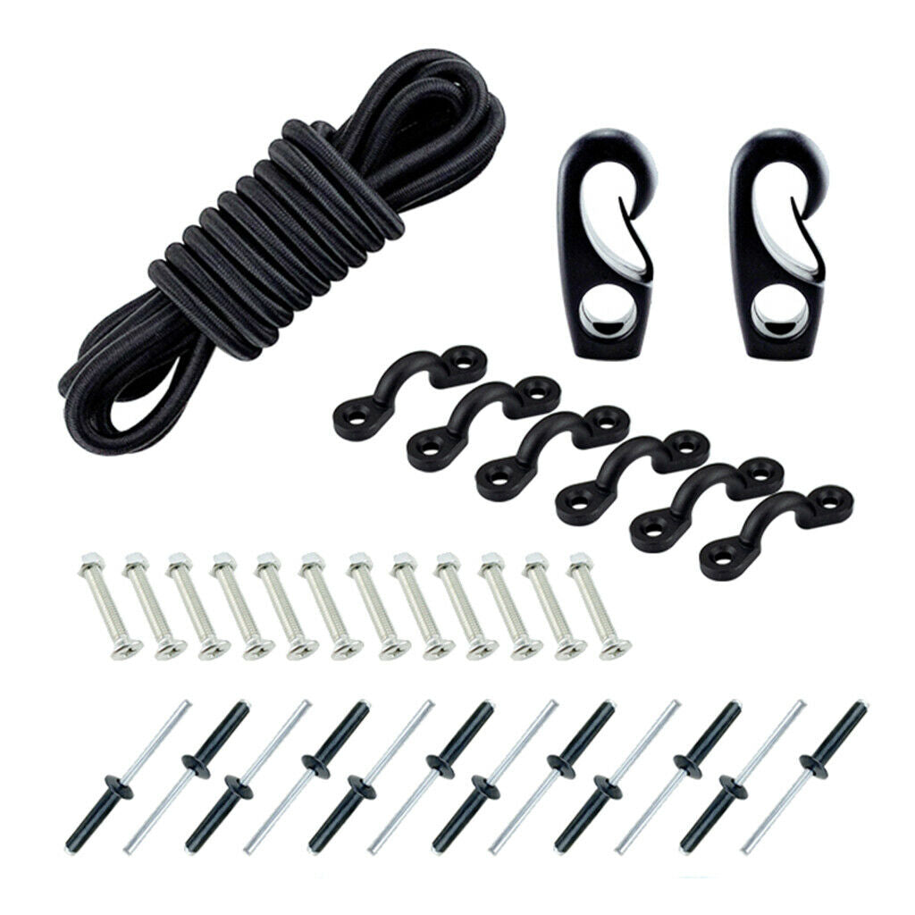 Kayak Boat Bungee Kit 8ft Cord 6 Nylon Padeyes 12 Screws 12 Rivets 2 Cord Ends
