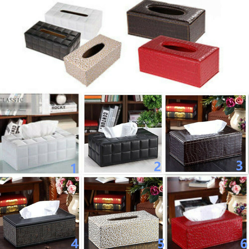 2X PU Leather Tissue Box Cover Pumping Paper Napkin Holder Box Pure White