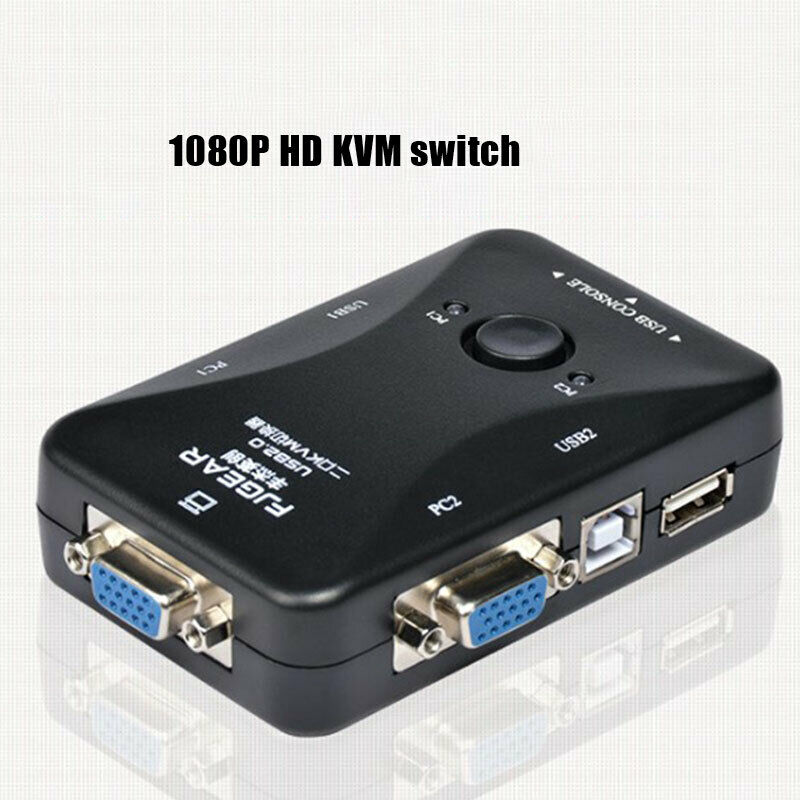 New 2-Port USB 2.0 KVM Switch Mouse/Keyboard/VGA Video Monitor 200MHz 1920x1BDA