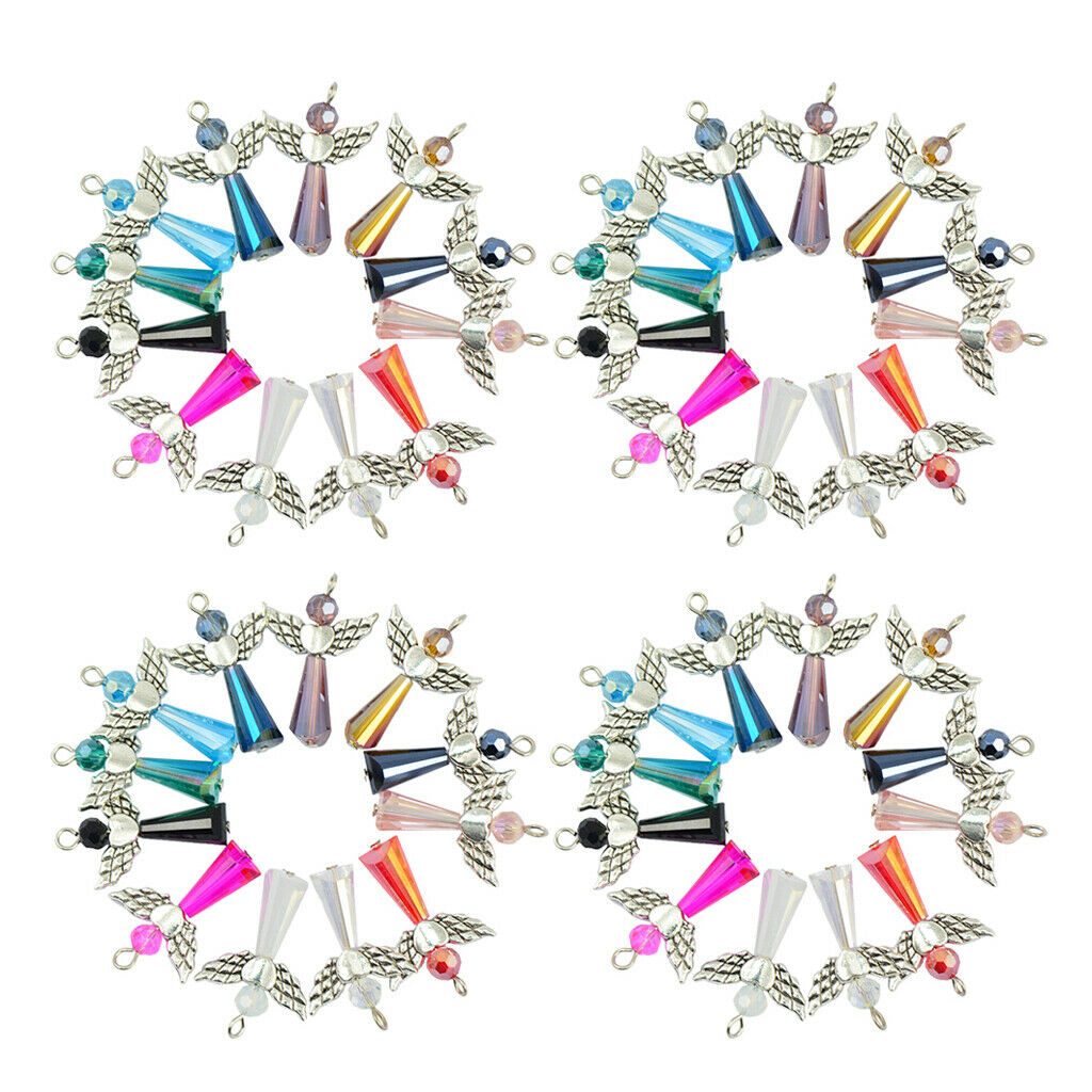 48 Angel Wings Charms Faceted Glass Beads Drop Pendants DIY Jewelry Findings