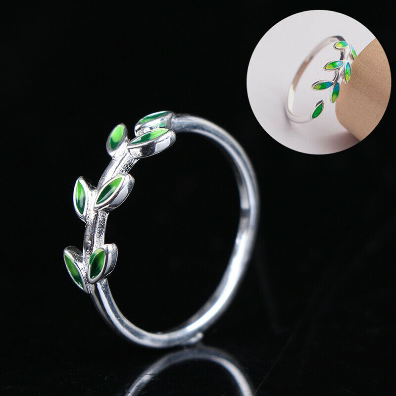 Green Leaf Handmade Creative Personality Fashion Female Resizable Rings T.l8