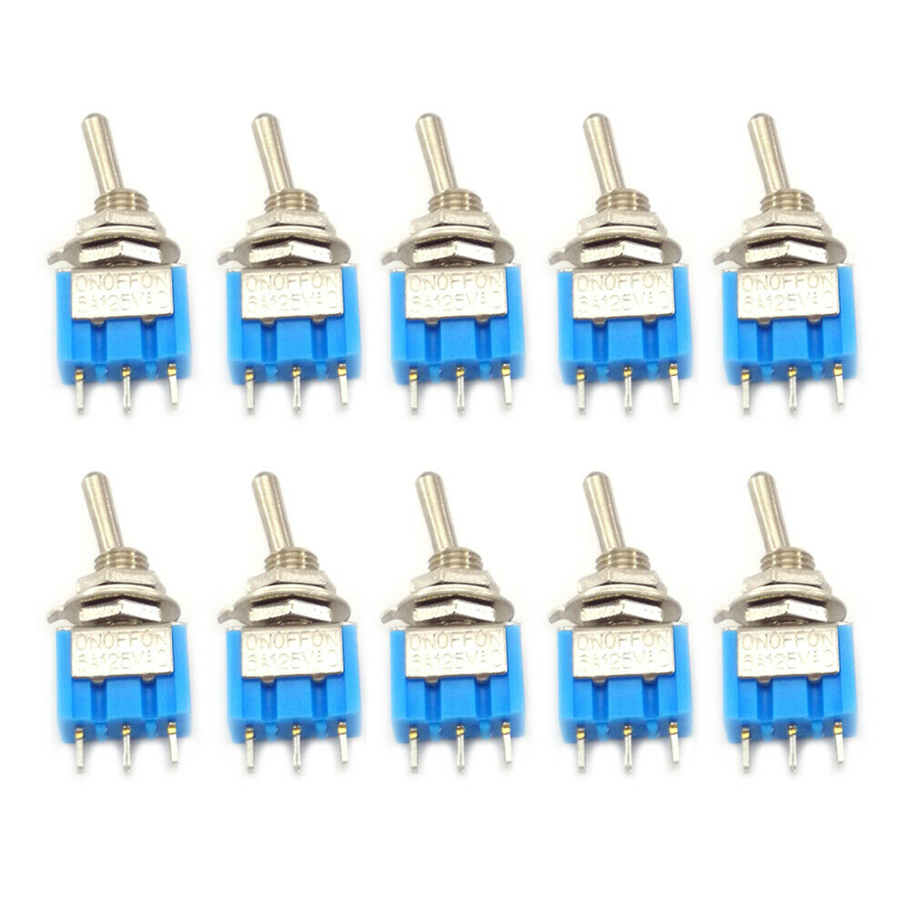10Pcs Blue Mini MTS-102 3-Pin SPDT ON-ON 6A 125VAC Piano Toggle Switches