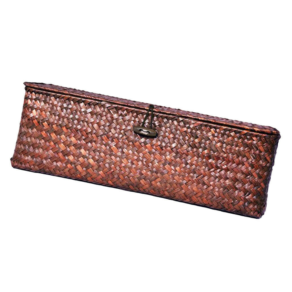 Seagrass Storage Box Handmade Woven Basket with Lid Dark Coffee 33x12x10cm
