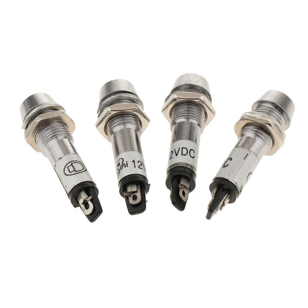 4 Pieces 12V DC 8mm LED Metal Power Indicator Signal Lights Lamps Bulb Red