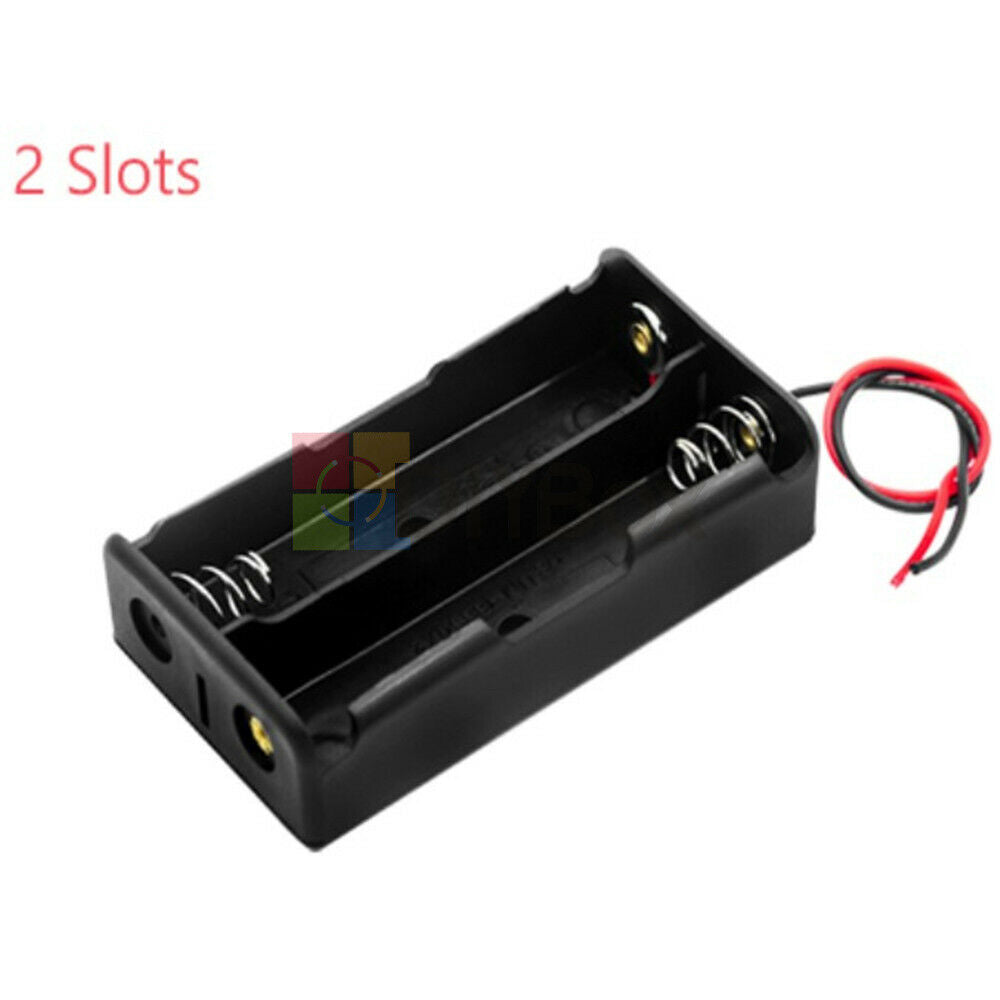 2 x 2 Slot 18650 3.7V Battery storage Holder Case Box plastic With Wire Leads