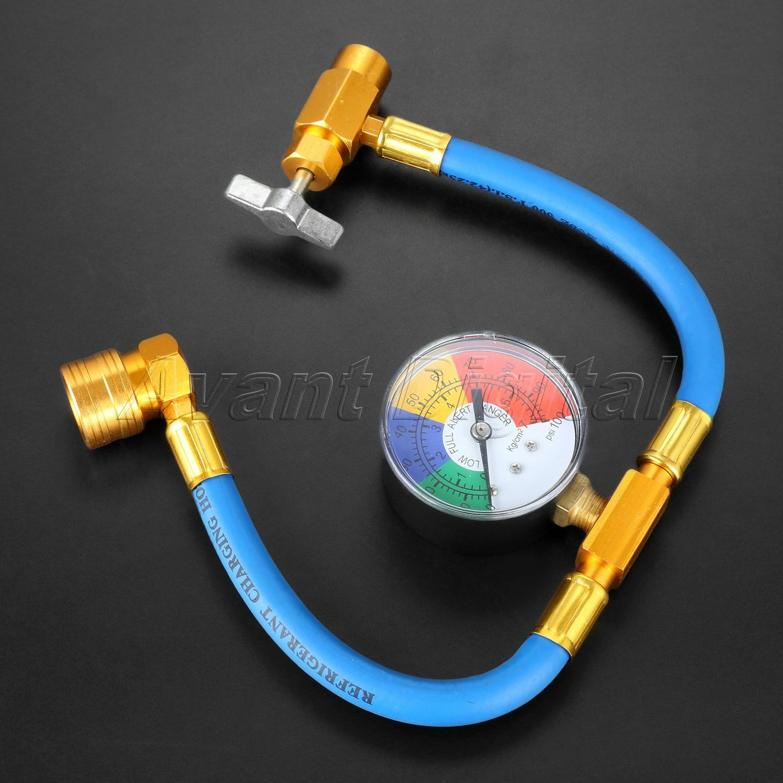 Air  Refrigerant Charging Hose w/ Gauge 90°Push & Lock coupler R134A
