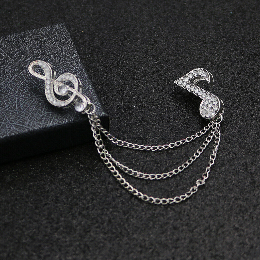 Crystal Rhinestone Music Symbol Lapel Pin Suit Corsage Tassel Chian Brooch