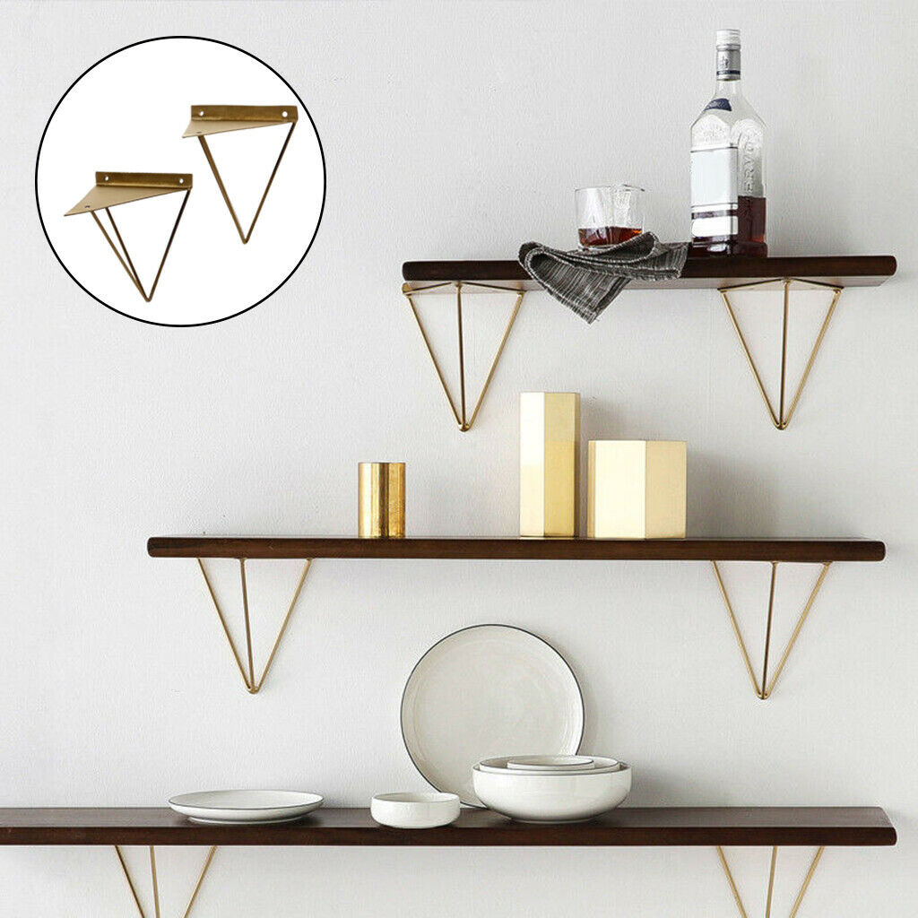 2Pcs Heavy Duty Metal Triangle Support Bench Board Shelf Brackets Golden