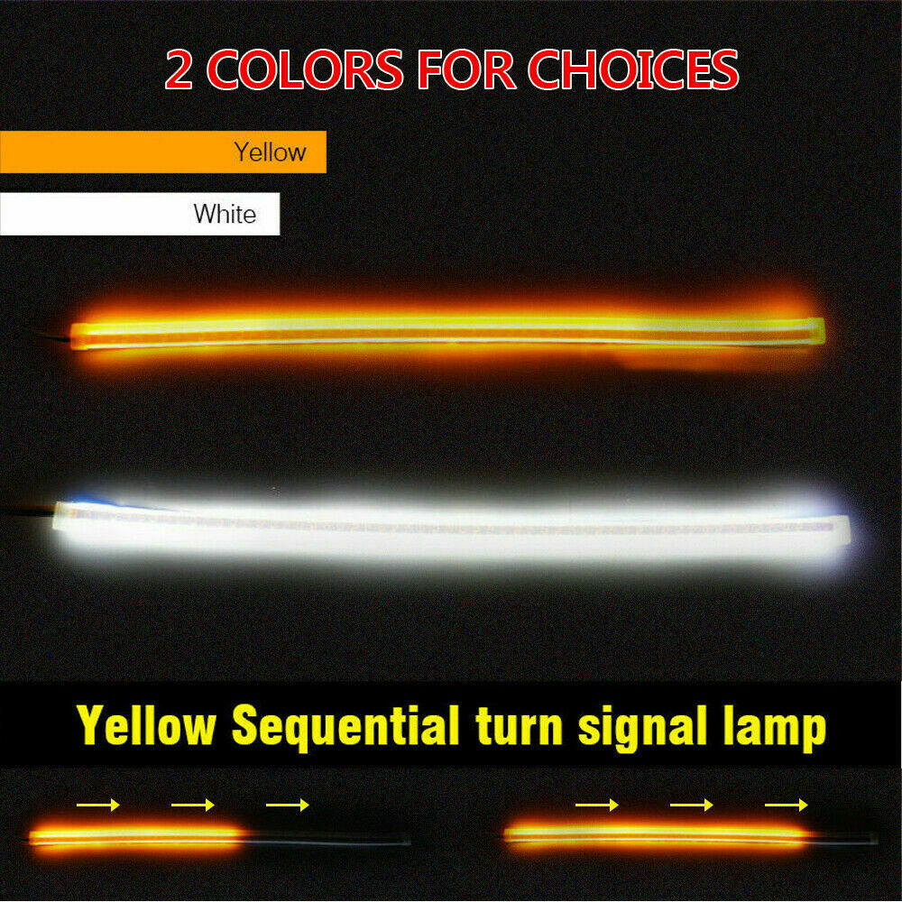 2 x 60CM LED DRL Light Amber Sequential Flexible Turn Signal Strip For Headlight