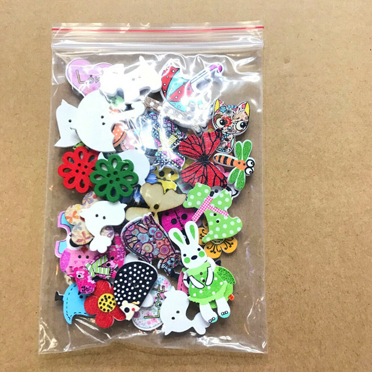 50pcs Mixed Color Wooden Cartoon Animal Buttons 2 Holes Sewing Button Craft DIY