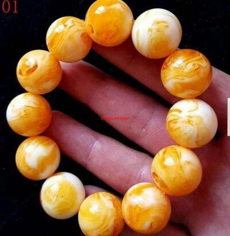 18MM natural beeswax bracelet old Amber Buddha beads bracelet for men and women