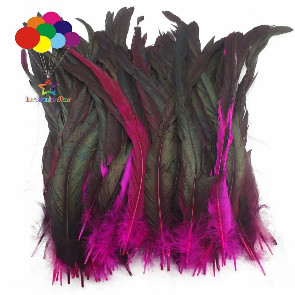 Rose red dyeing 100 Pcs 12-14 Inch/ 30-35 cm Cock Chicken Tail natural Feathers