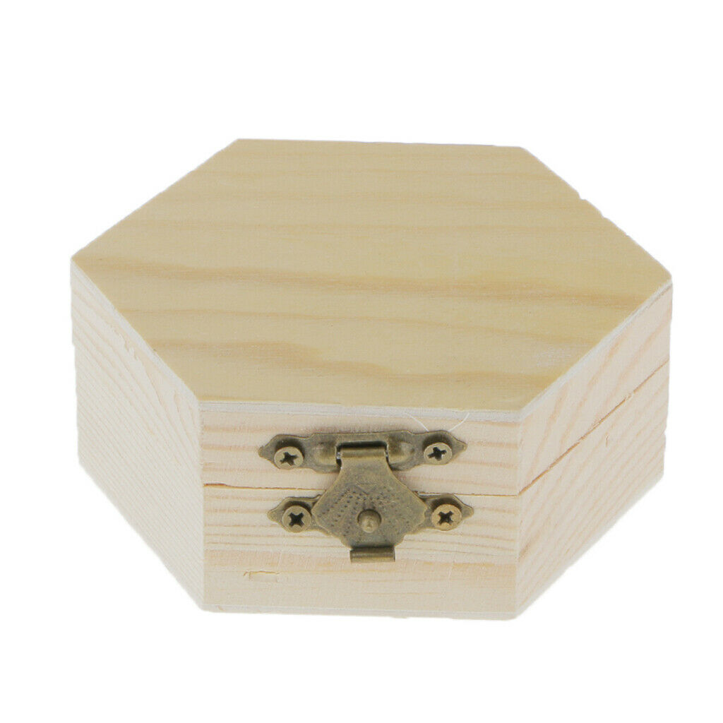 Unpainted Plain Hexagonal Rectangular Wooden Jewelry Gift Box Trinket Chest