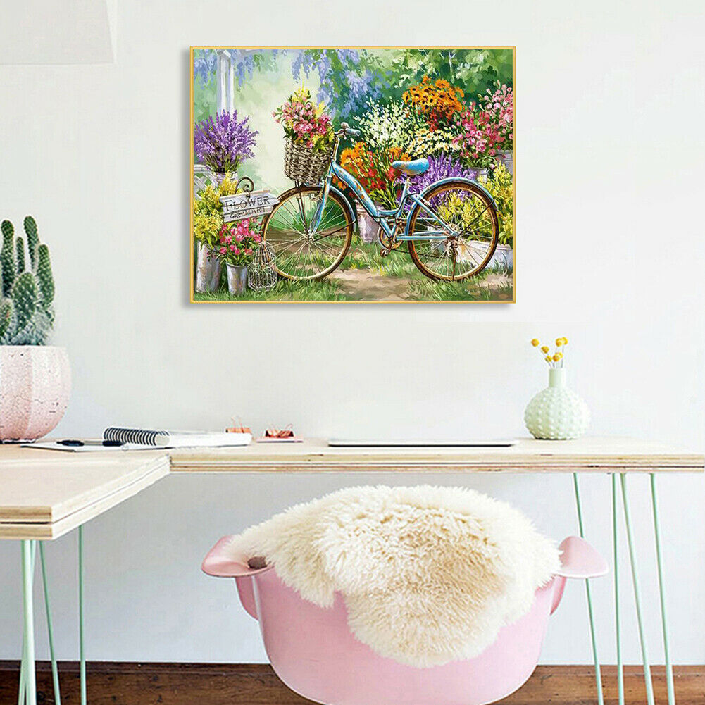 Frameless Painting By Numbers DIY Bicycle Hand Painted Canvas Oil Picture @