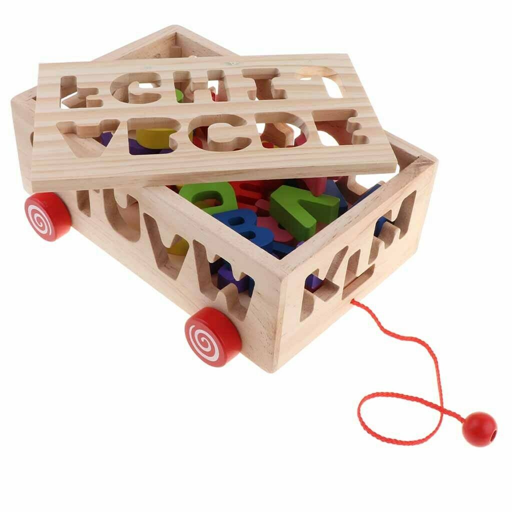 Wooden Shapes Sorter Bus Pull Along Car Early Development Toys for Toddlers